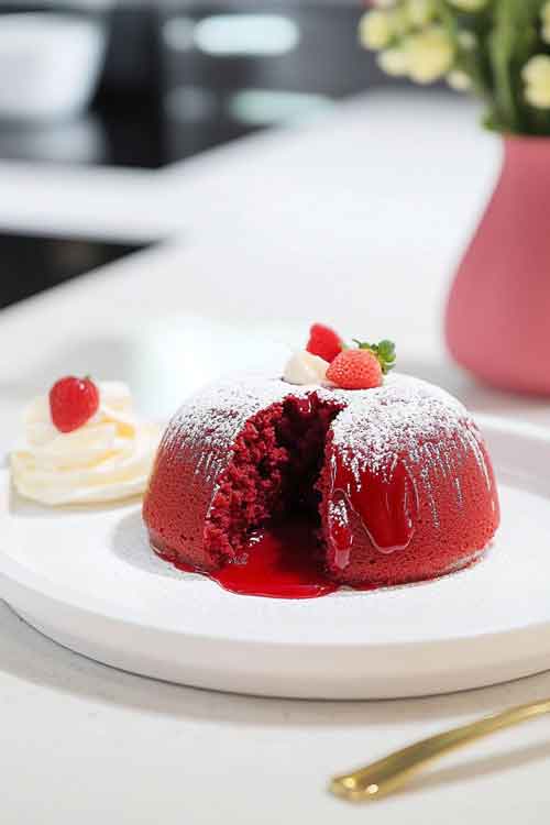 Serving Red Velvet Molten Lava Cakes