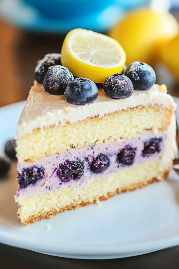 Lemon Blueberry Shortbread Mousse Cake