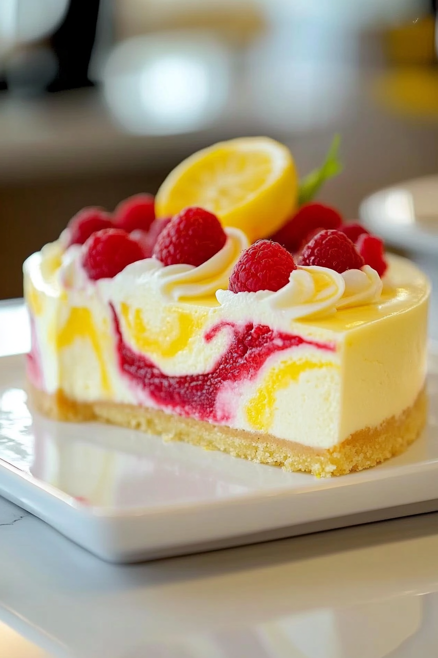 Delicious Lemon Raspberry Swirl Cheesecake