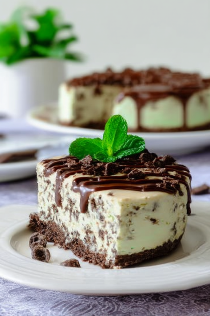 Cool Mint Cheesecake with Fudge Swirl