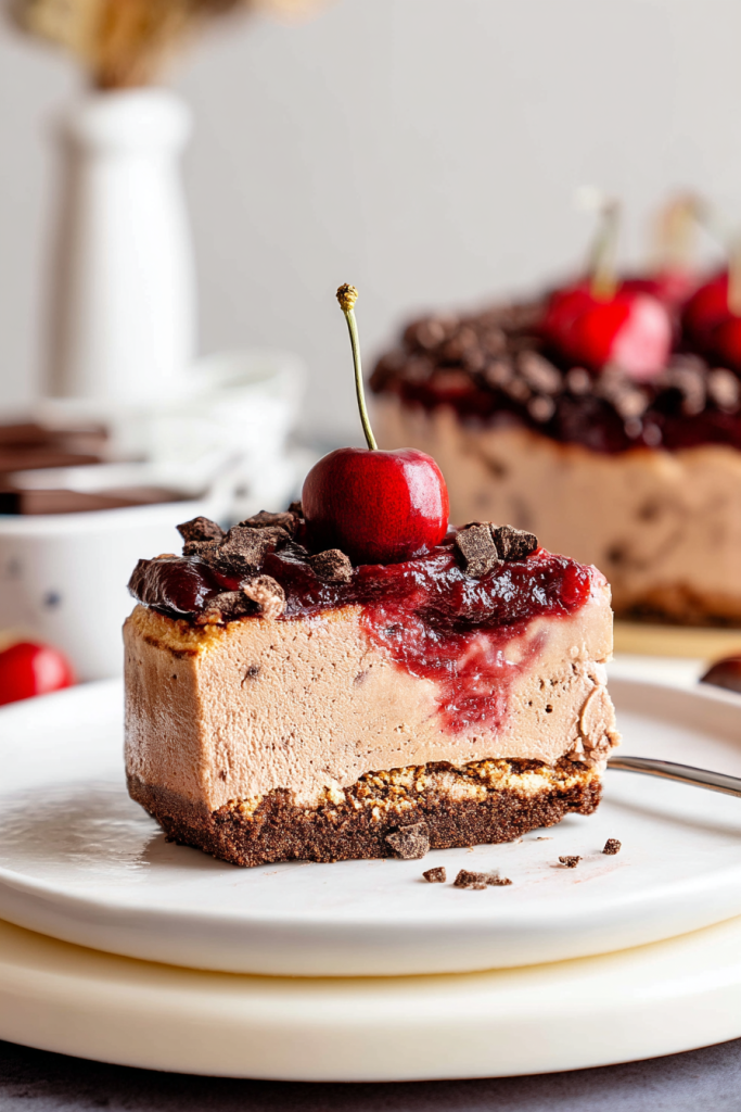 Creamy Cheesecake with Chocolate and Cherries