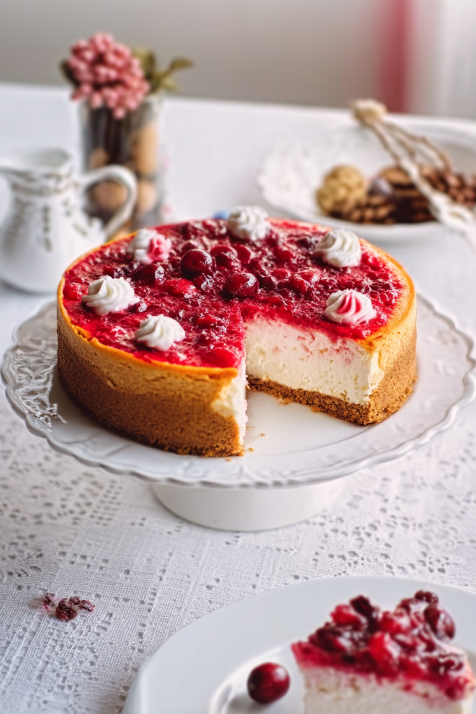 Creamy Cheesecake with Cranberry Topping