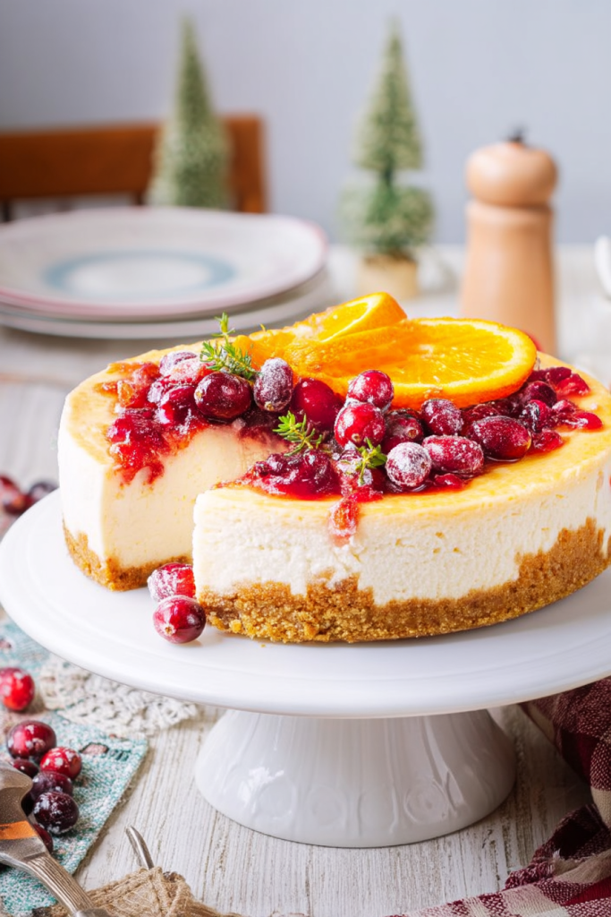 Creamy Orange and Cranberry Swirl Cheesecake