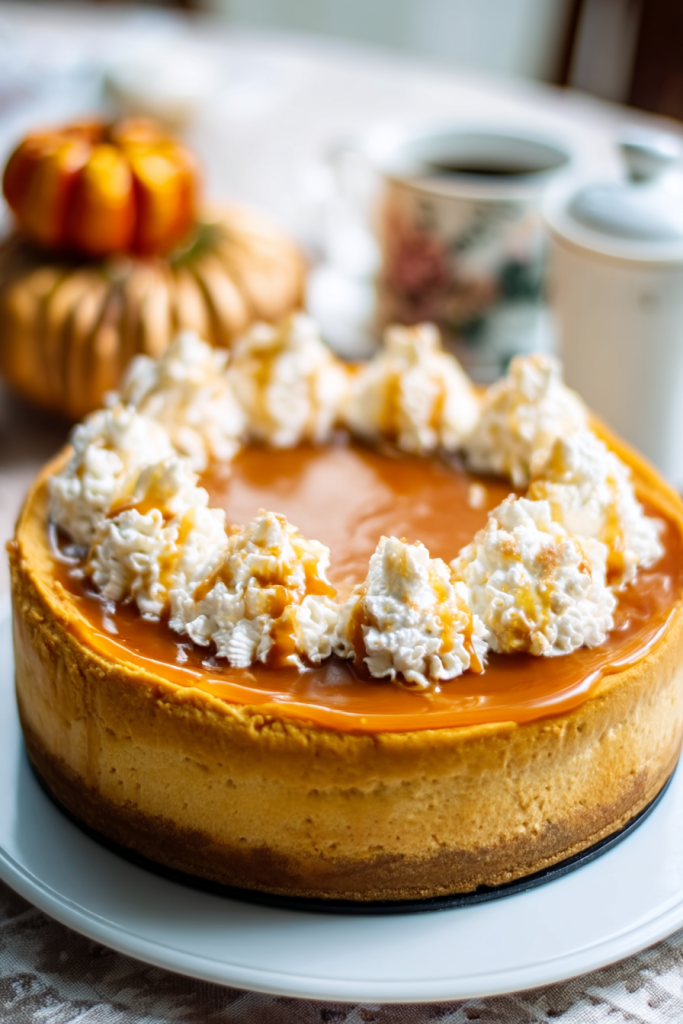 Creamy Pumpkin Caramel Swirl Cheesecake