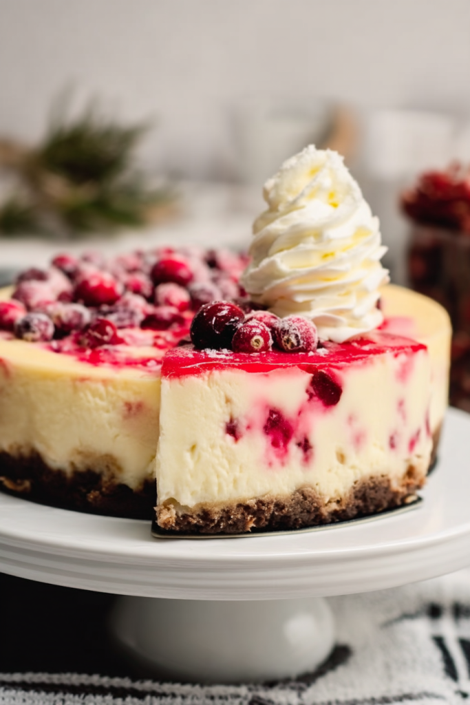 Creamy White Chocolate Cheesecake with Cranberries