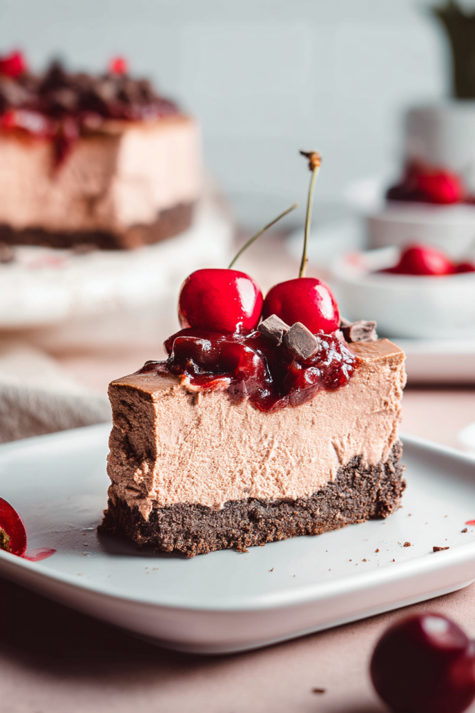 Decadent Chocolate Cheesecake with Cherry Topping