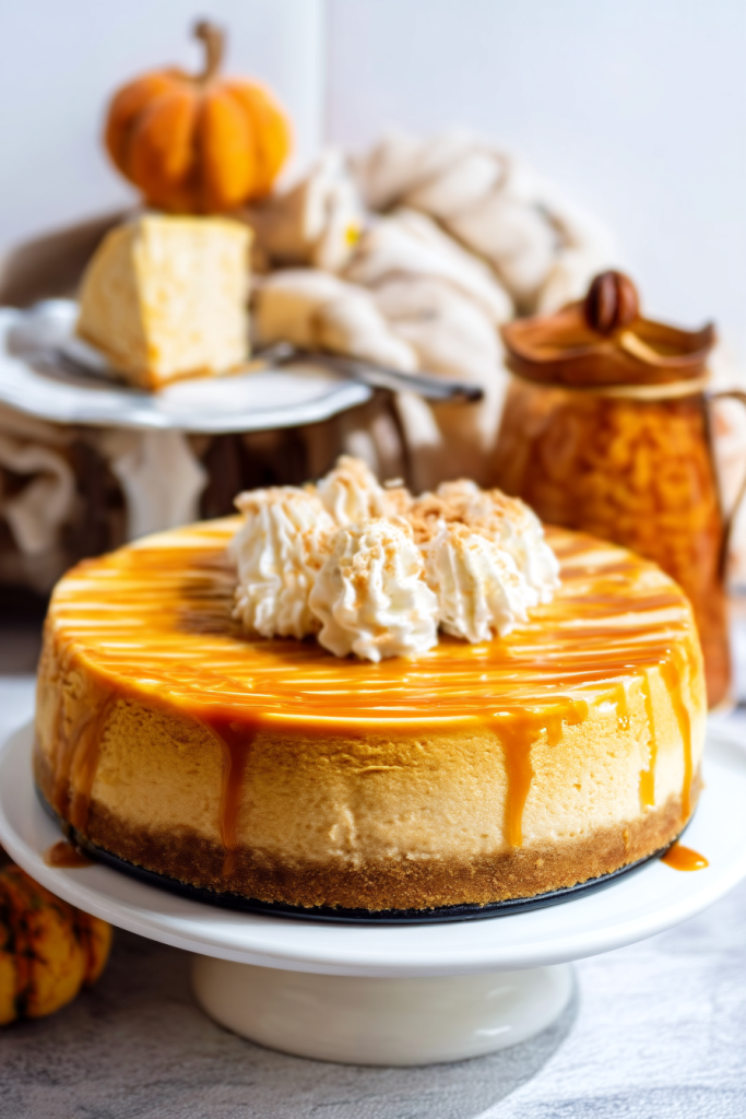 Decadent Pumpkin Cheesecake with Caramel Sauce