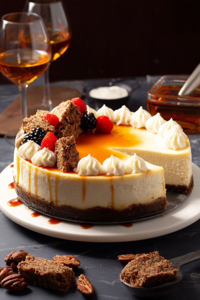 Rich Bourbon Pecan Cheesecake