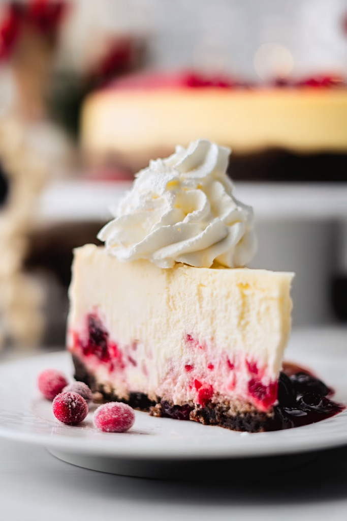 White chocolate cranberry cheesecake