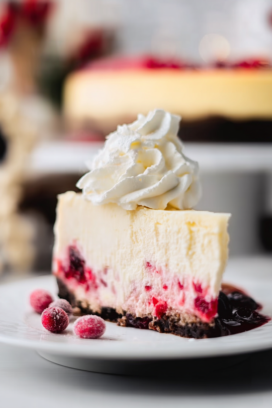 White chocolate cranberry cheesecake